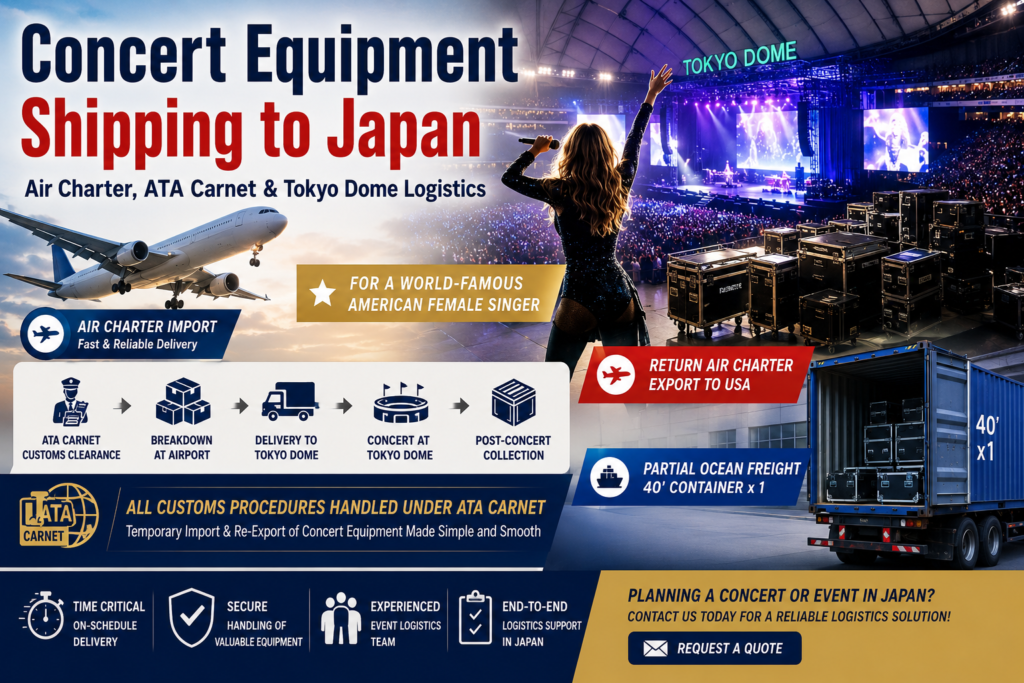 Concert Equipment Shipping to Japan Air Charter, ATA Carnet Customs Clearance & Tokyo Dome Delivery Case Study