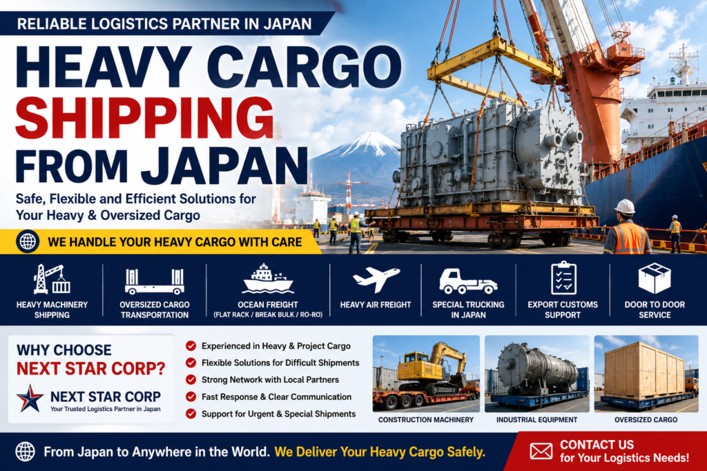 Heavy Cargo Shipping from Japan｜Reliable Heavy Equipment & Oversized Cargo Logistics