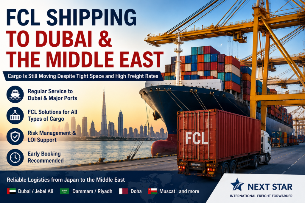 FCL Shipping to Dubai and the Middle East from Japan | Cargo Is Still Moving Despite Tight Space and High Freight Rates