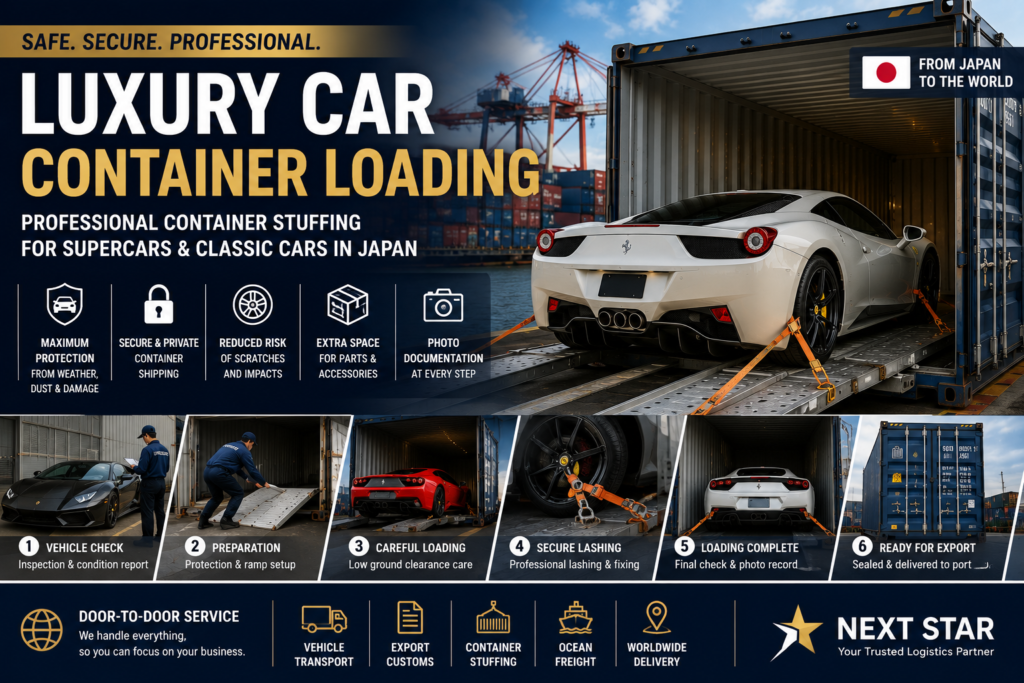 Luxury Car Container Loading in Japan | Safe Container Stuffing for Supercars & Classic Cars