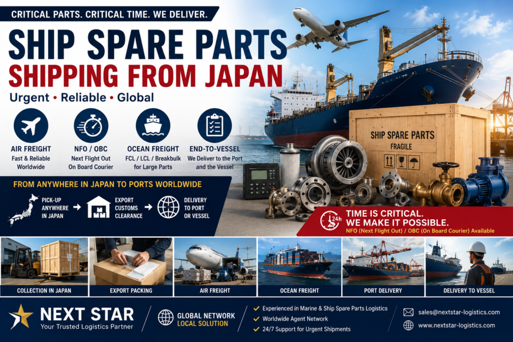 Ship Spare Parts Shipping from Japan | Urgent Marine Parts Delivery Worldwide
