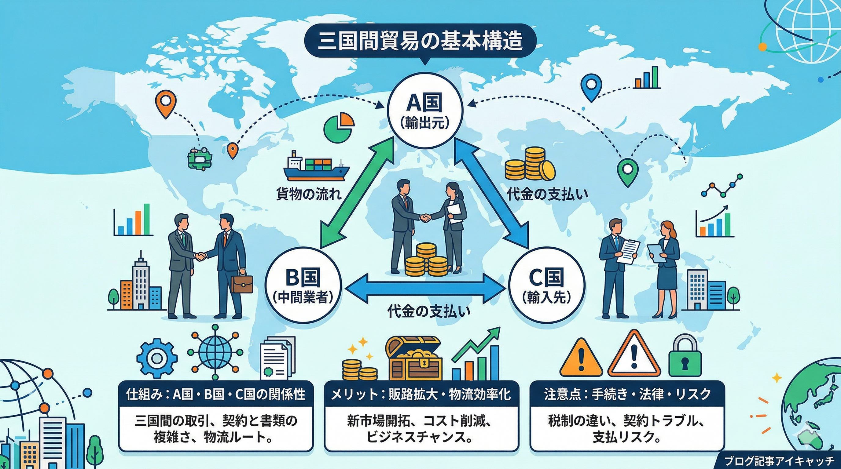 三国間貿易とは？仕組み・メリット・注意点を実務目線でわかりやすく解説