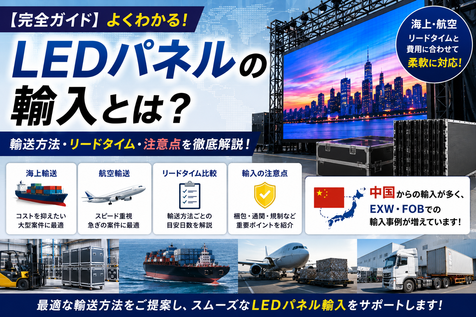 【完全ガイド】LEDパネルの輸入とは？輸送方法・リードタイム・注意点を解説
