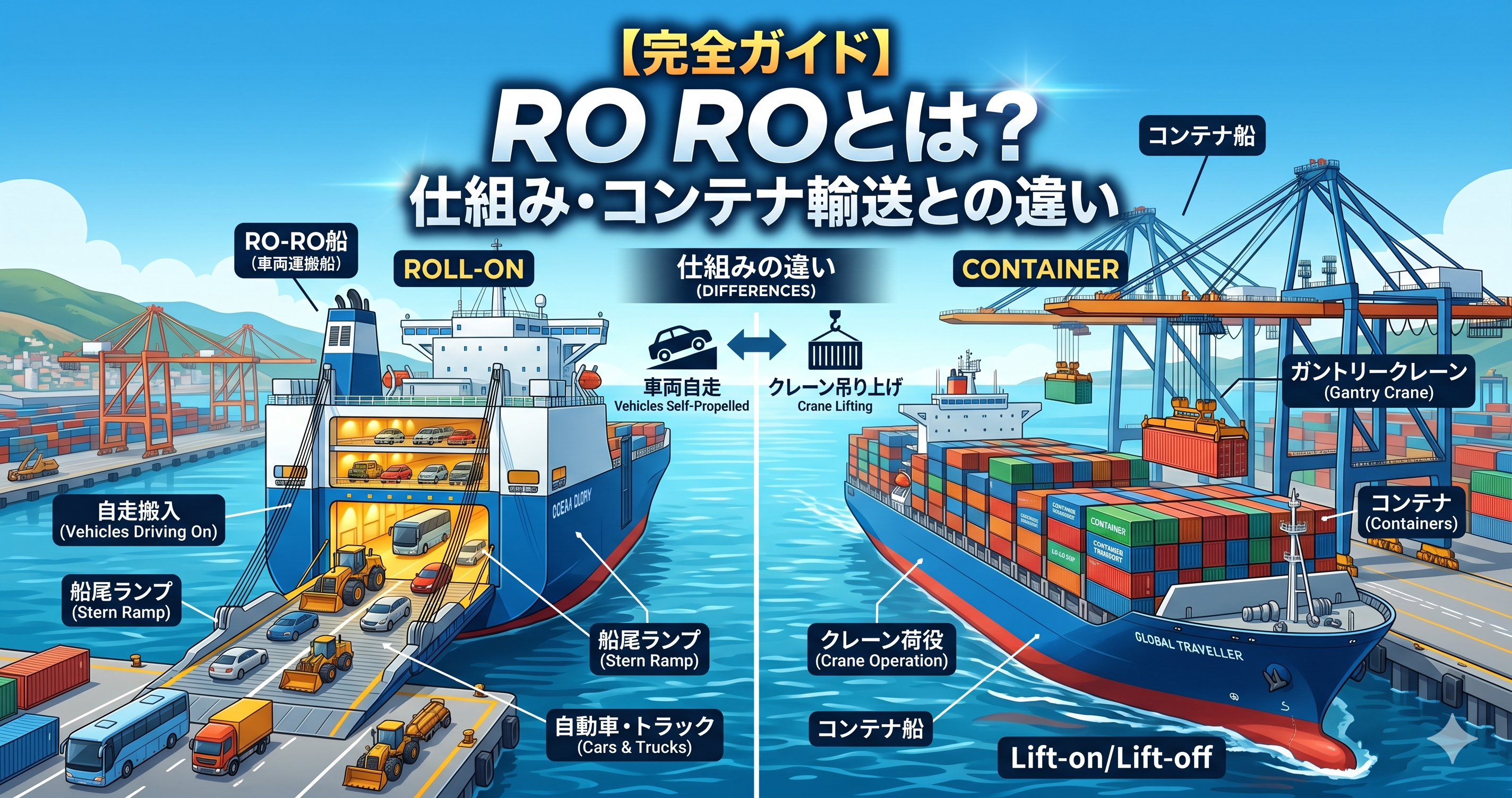 【完全ガイド】RO ROとは？仕組み・コンテナ輸送との違い・メリットまで徹底解説