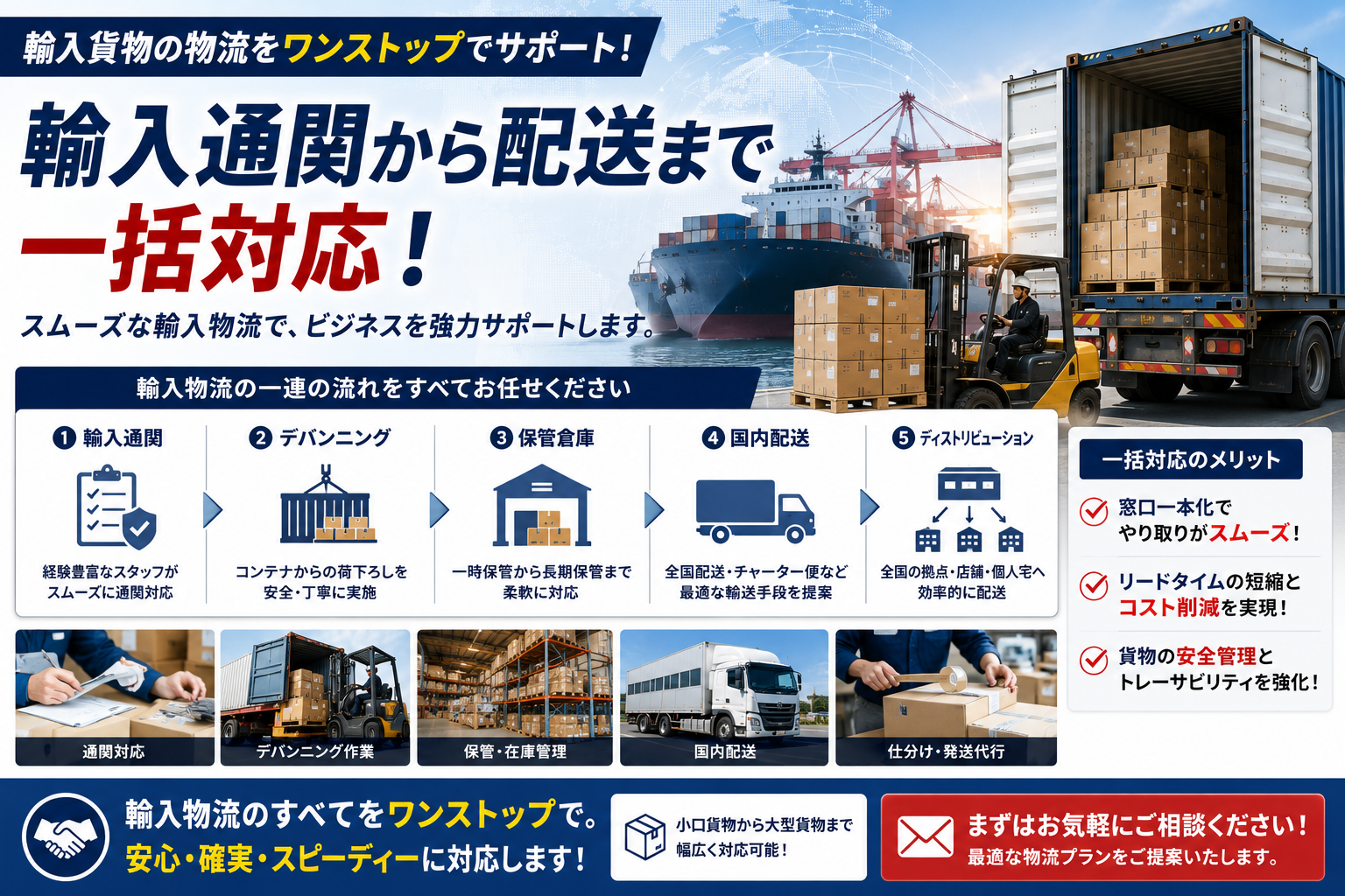 【完全ガイド】輸入貨物の通関・デバン・保管倉庫・配送まで一括対応｜ディストリビューションにも対応