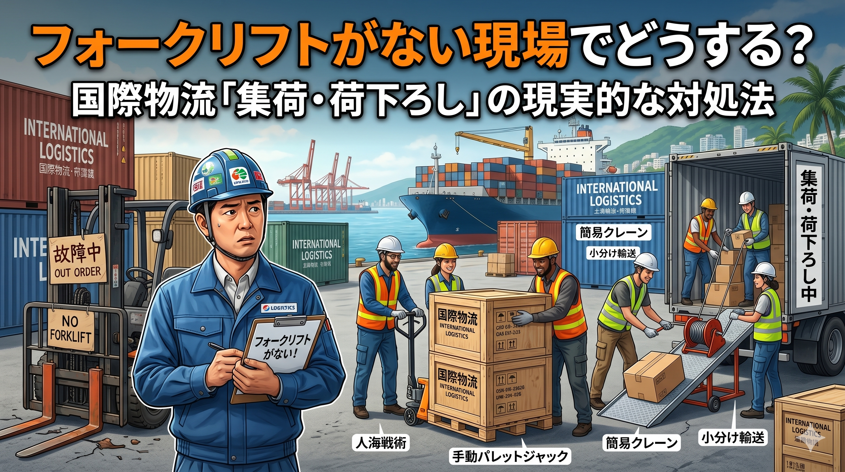 【保存版】フォークリフトがない現場でどうする？ 国際物流における「集荷・荷下ろし」の現実的な対処法