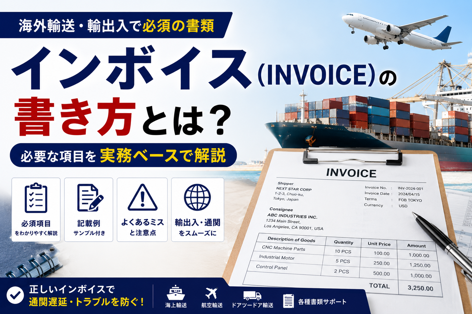インボイス（Invoice）の書き方とは？海外輸送・輸出入で必要な項目を実務ベースで解説