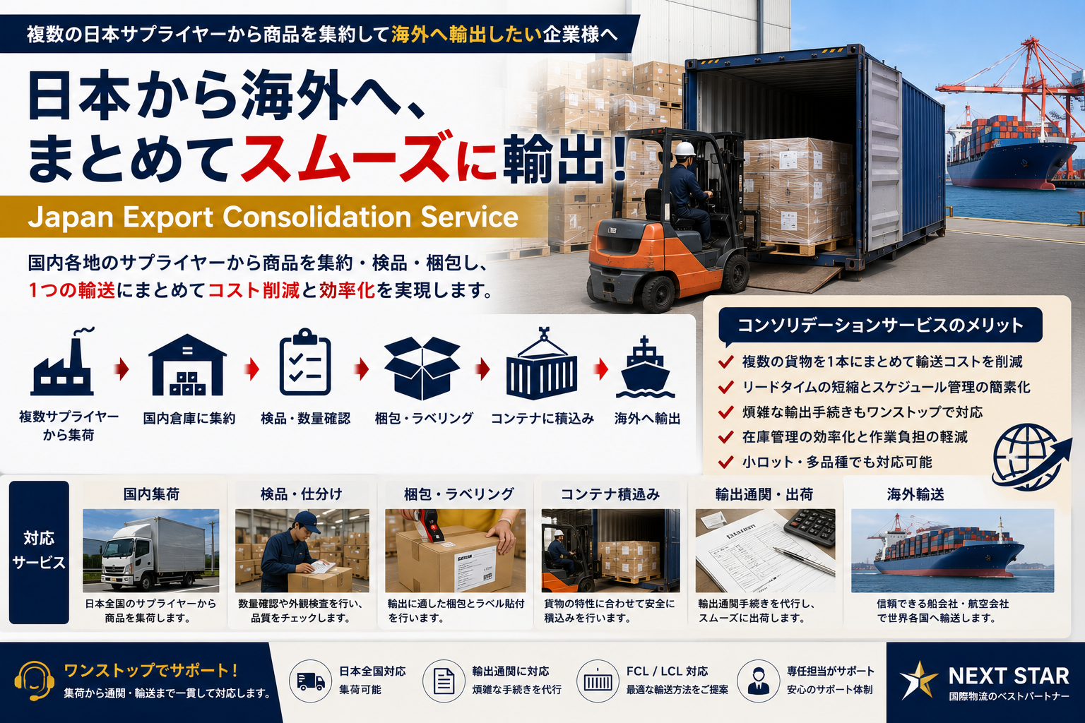 Japan Export Consolidation Service｜複数の日本サプライヤーから商品を集約して海外へ輸出したい企業様へ
