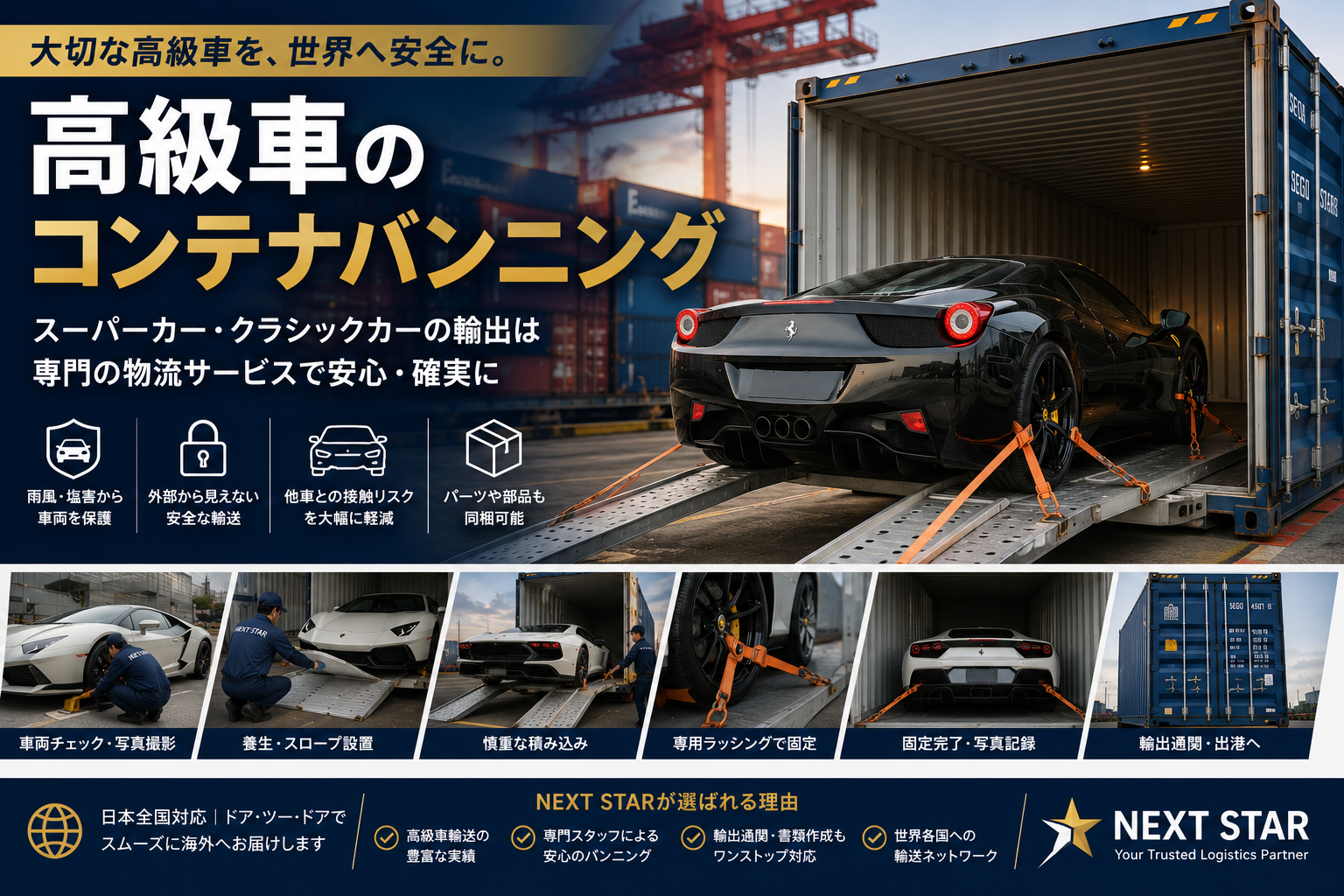 高級車のコンテナバンニングとは？スーパーカー・クラシックカーを安全に海外へ輸出するためのポイント