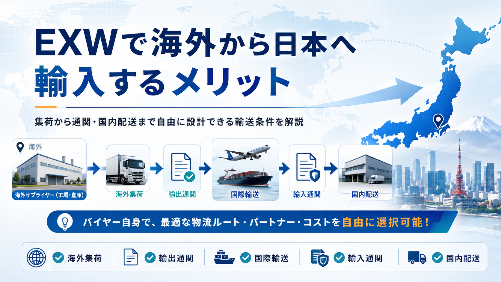 EXWで海外から日本へ輸入するメリット｜集荷から通関・国内配送まで自由に設計できる輸送条件を解説