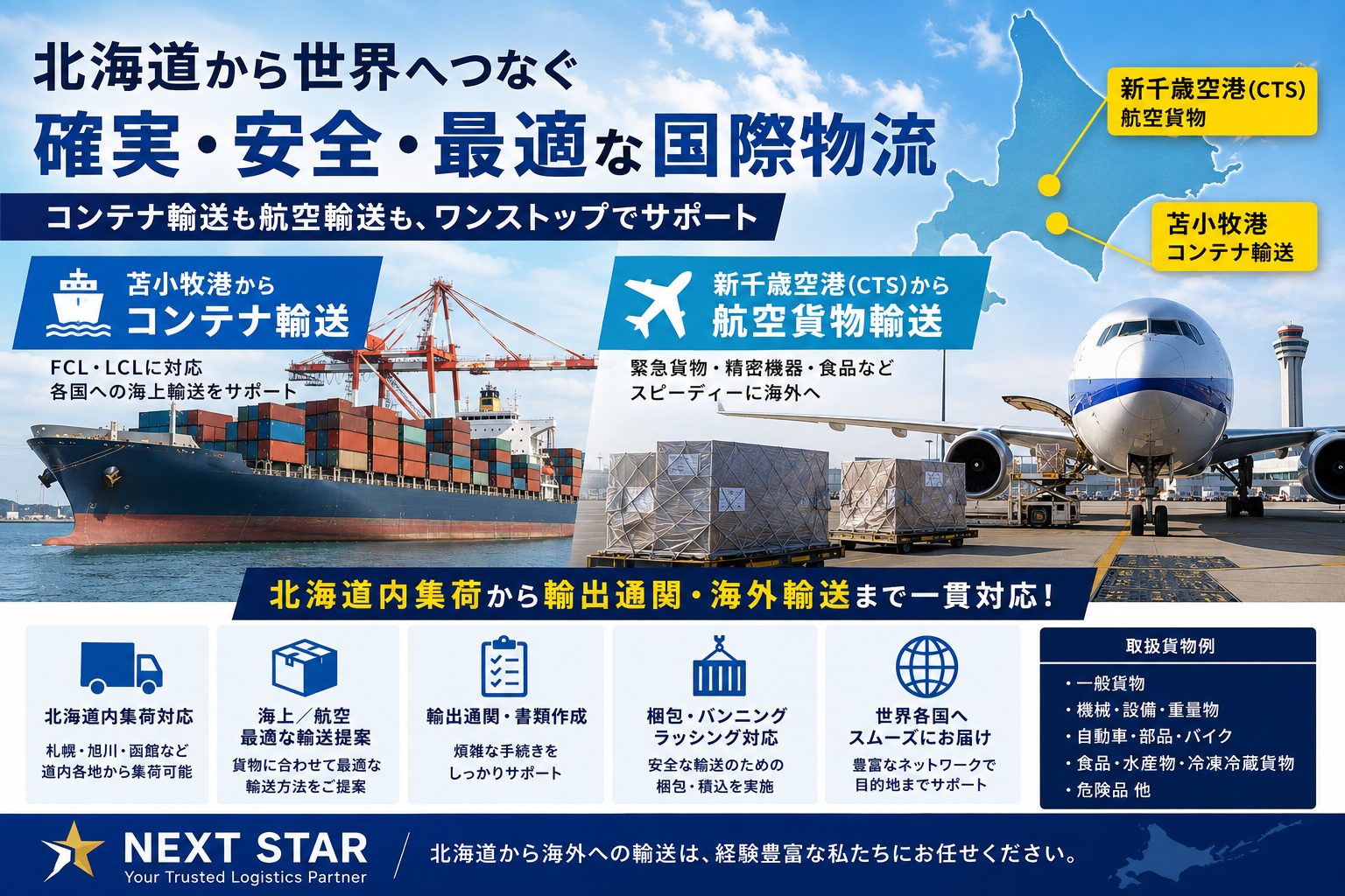 北海道から海外へ輸送｜苫小牧港のコンテナ輸送・新千歳空港（CTS）の航空貨物を物流会社が解説