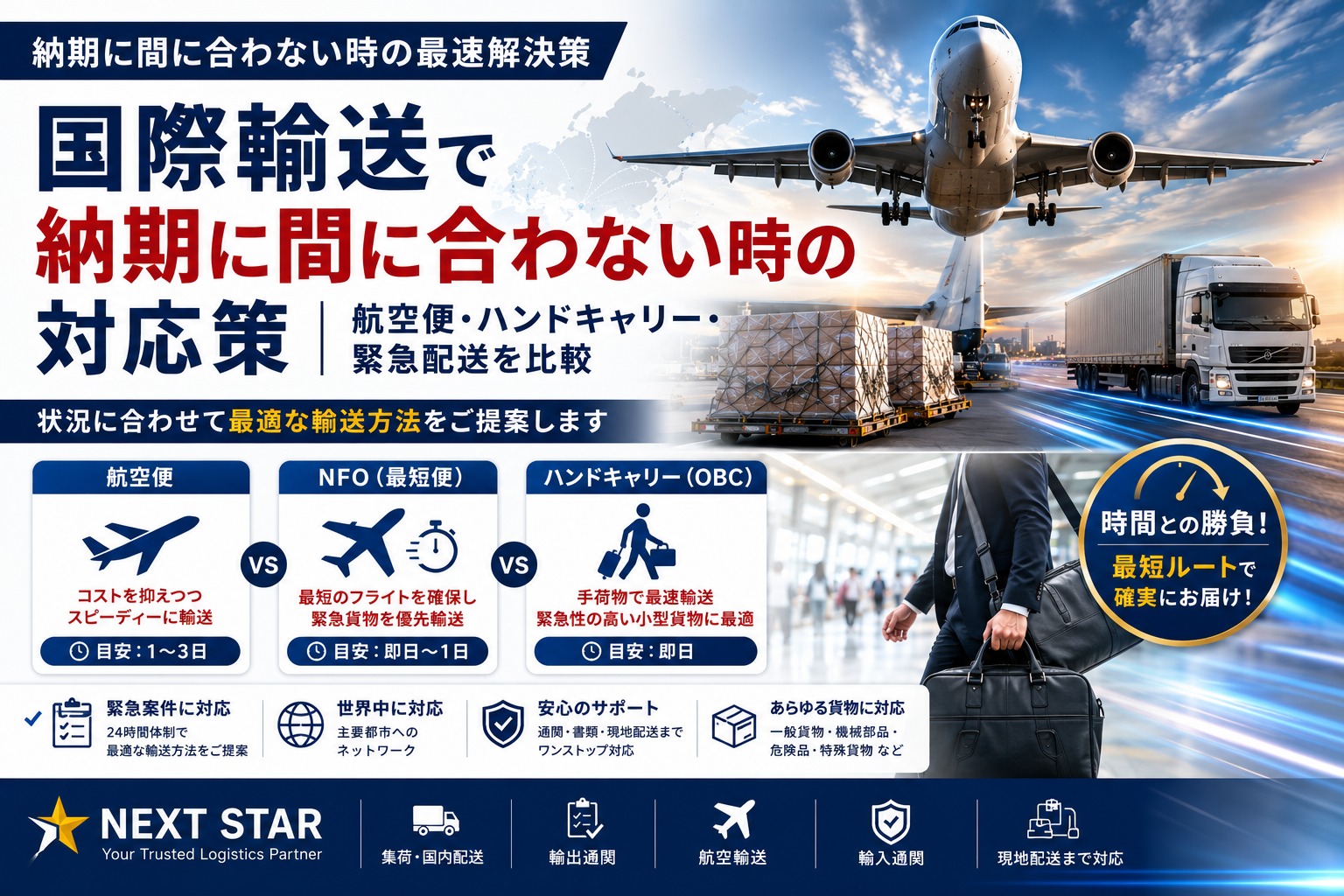 国際輸送で納期に間に合わない時の対応策｜航空便・ハンドキャリー・緊急配送を比較