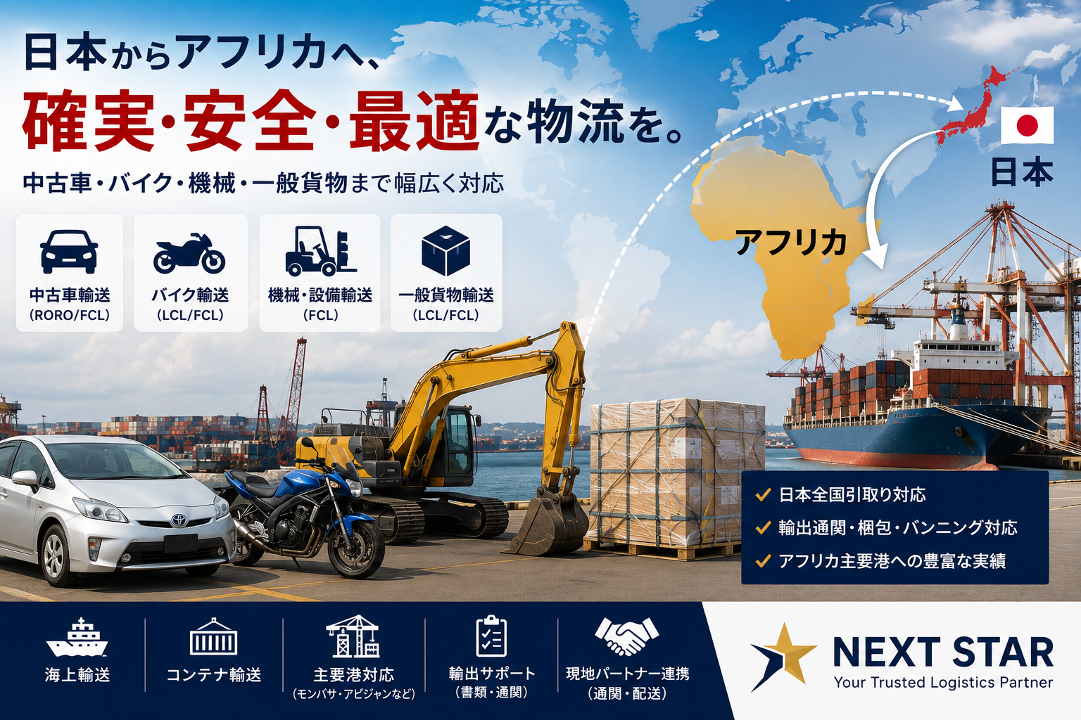 日本からアフリカ向け物流｜中古車・バイク・機械・一般貨物の輸出を物流会社が解説